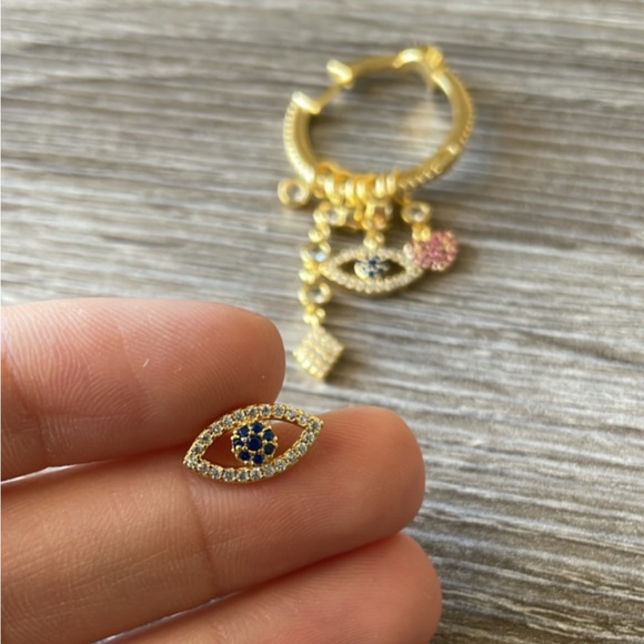 Bohemian evil eye hoop and stud earrings A150 - Picture 2 of 5